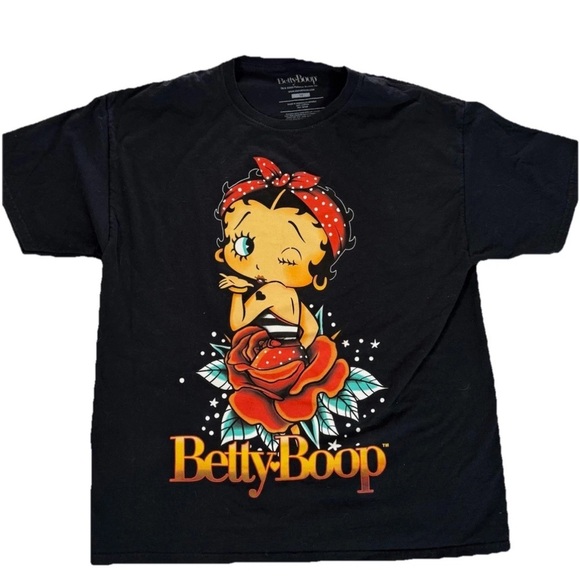 Betty Boop Pinup Rose Tattoo Black T-Shirt Unisex Adult Size 1X Betty Boop Retro - Picture 1 of 6